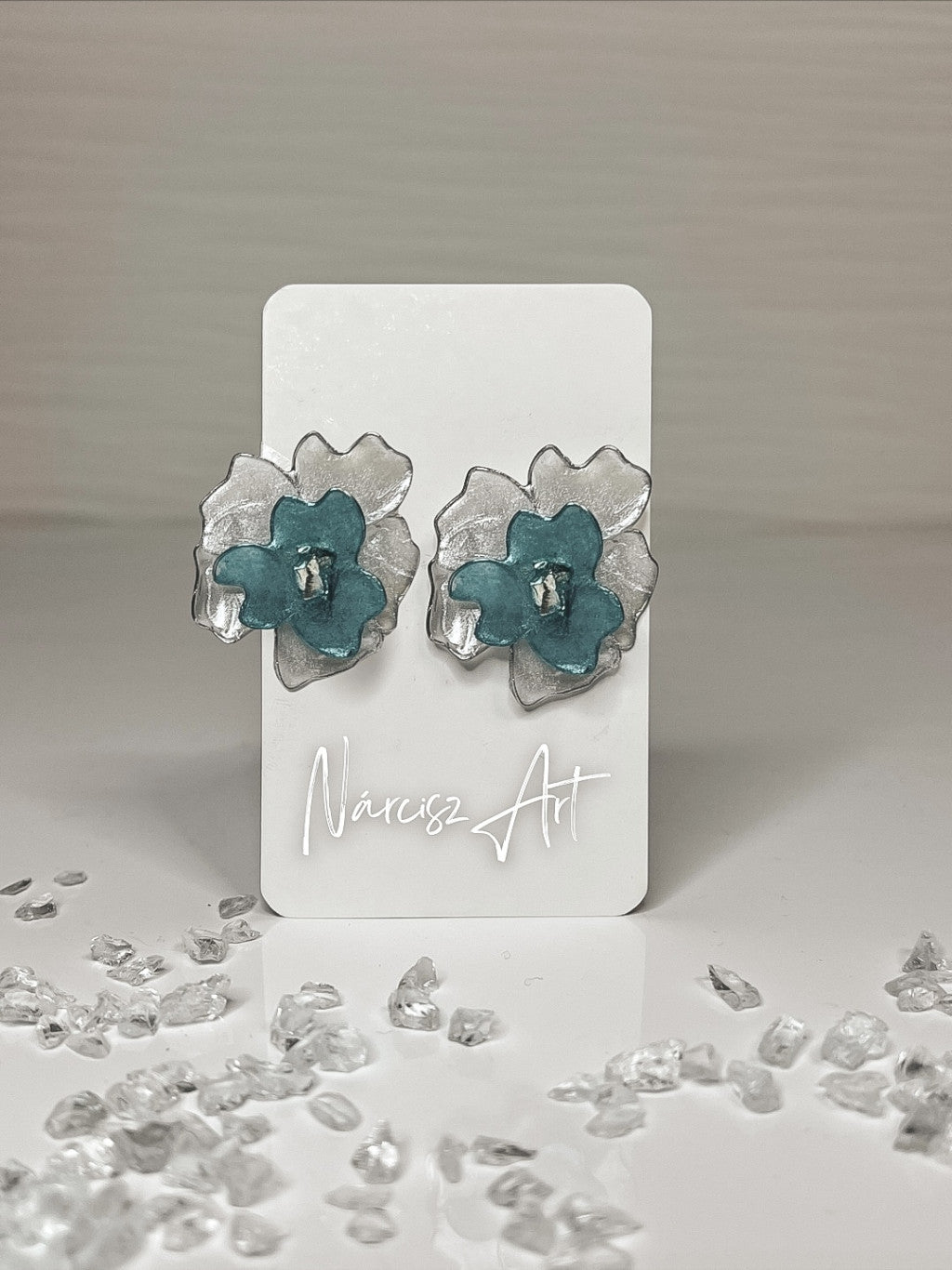 Dupla Virágos epoxi gyanta fülbevaló, több színben