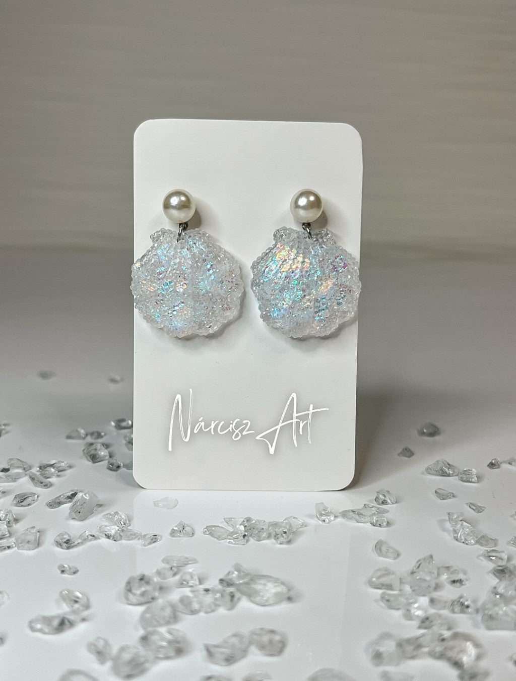 Kagylós formájú epoxi gyanta fülbevaló, több színben