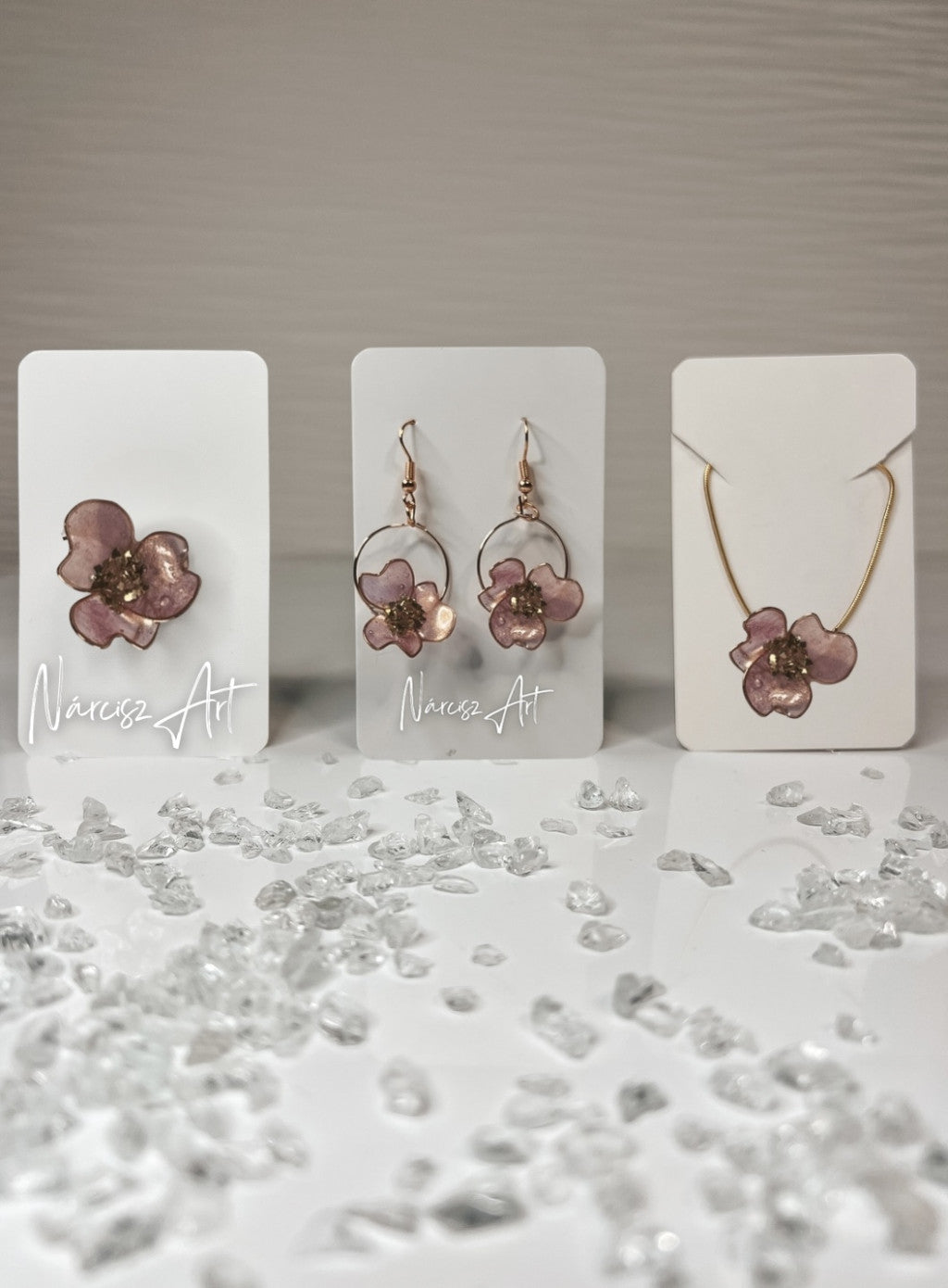 Virágos epoxi gyanta ékszer szett, több színben