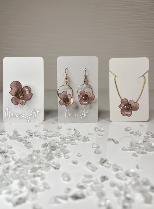 Virágos epoxi gyanta ékszer szett, több színben