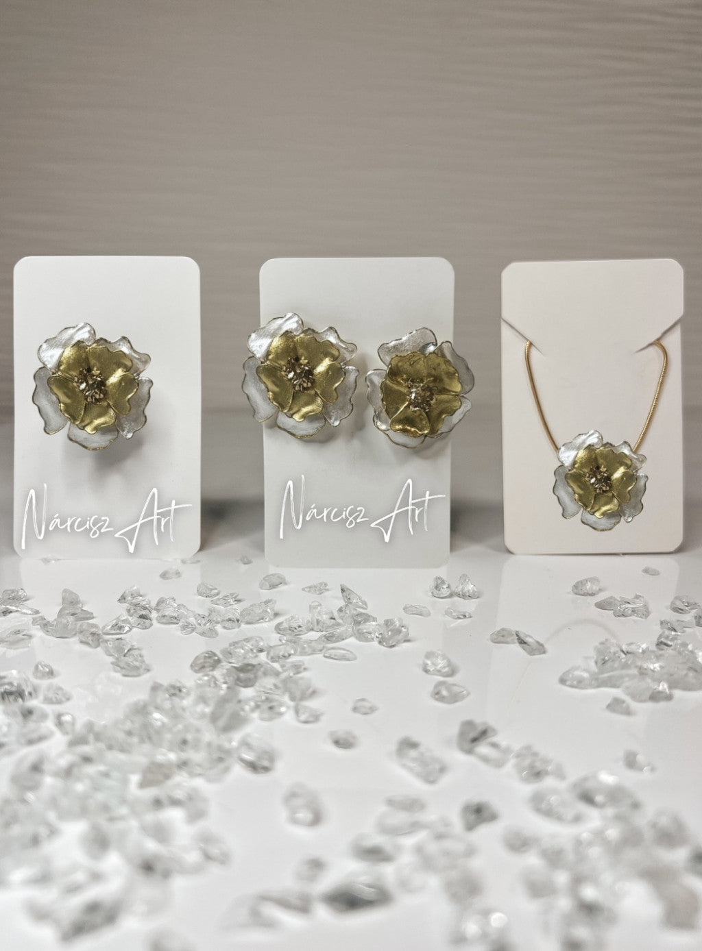 Virágos epoxi gyanta ékszer szett, több színben