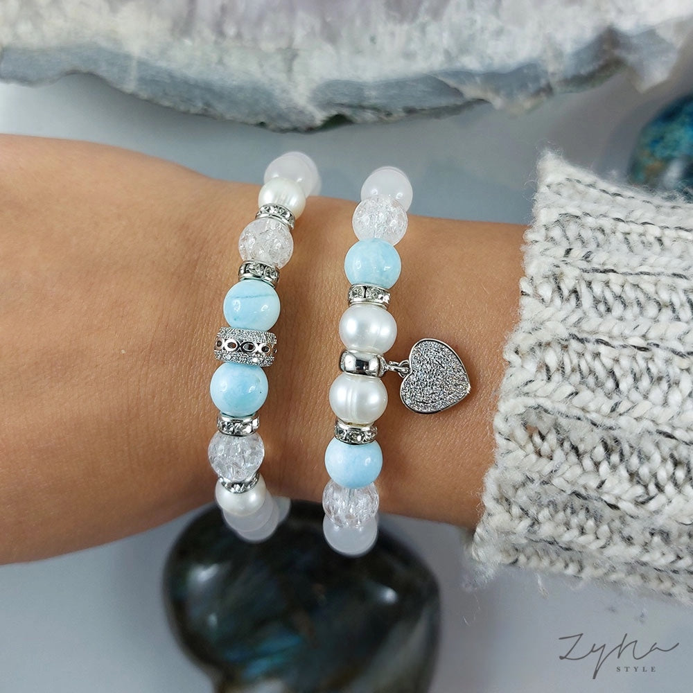 Belső békét teremtő, védelmező ásvány karkötő szett cirkóniás szív medállal