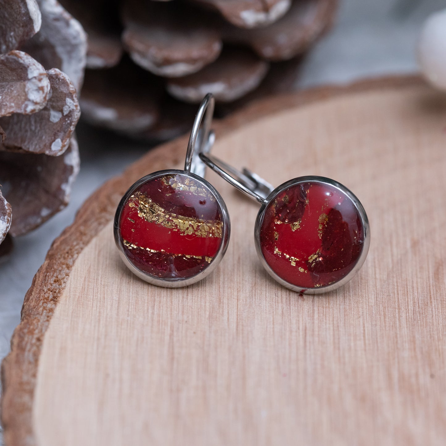 Cabochon stílusú fülbevalók - piros színárnyalatok