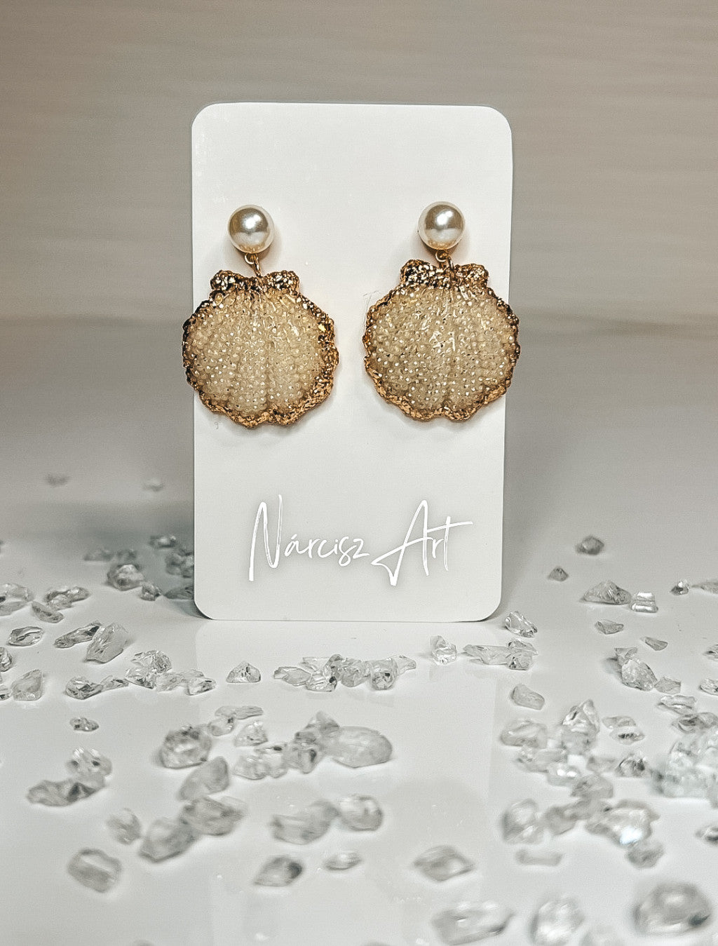 Kagylós formájú epoxi gyanta fülbevaló, több színben