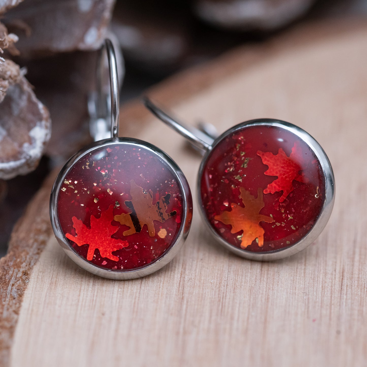 Cabochon stílusú fülbevalók - piros színárnyalatok