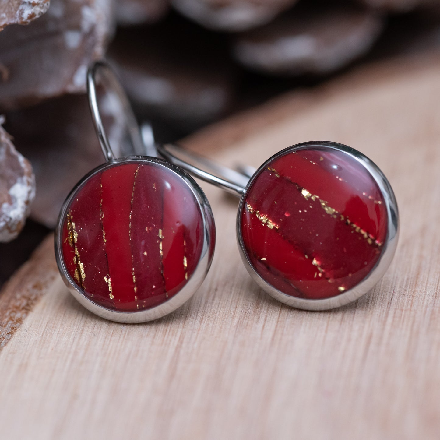 Cabochon stílusú fülbevalók - piros színárnyalatok