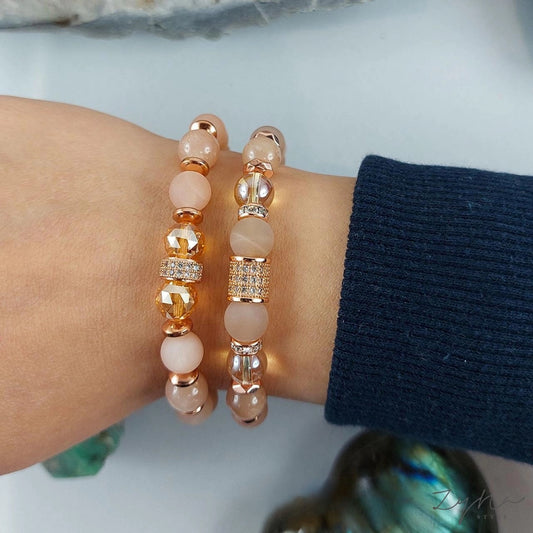 Nőiesség erősítő, lelki egyensúlyt adó rosegold cirkon ásvány karkötő szett