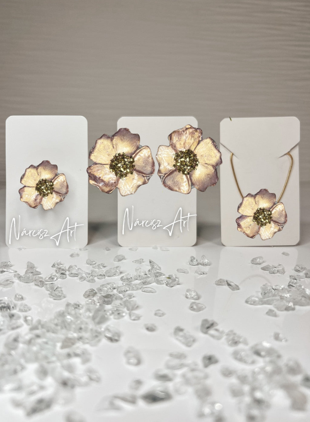 Virágos epoxi gyanta ékszer szett, két színben