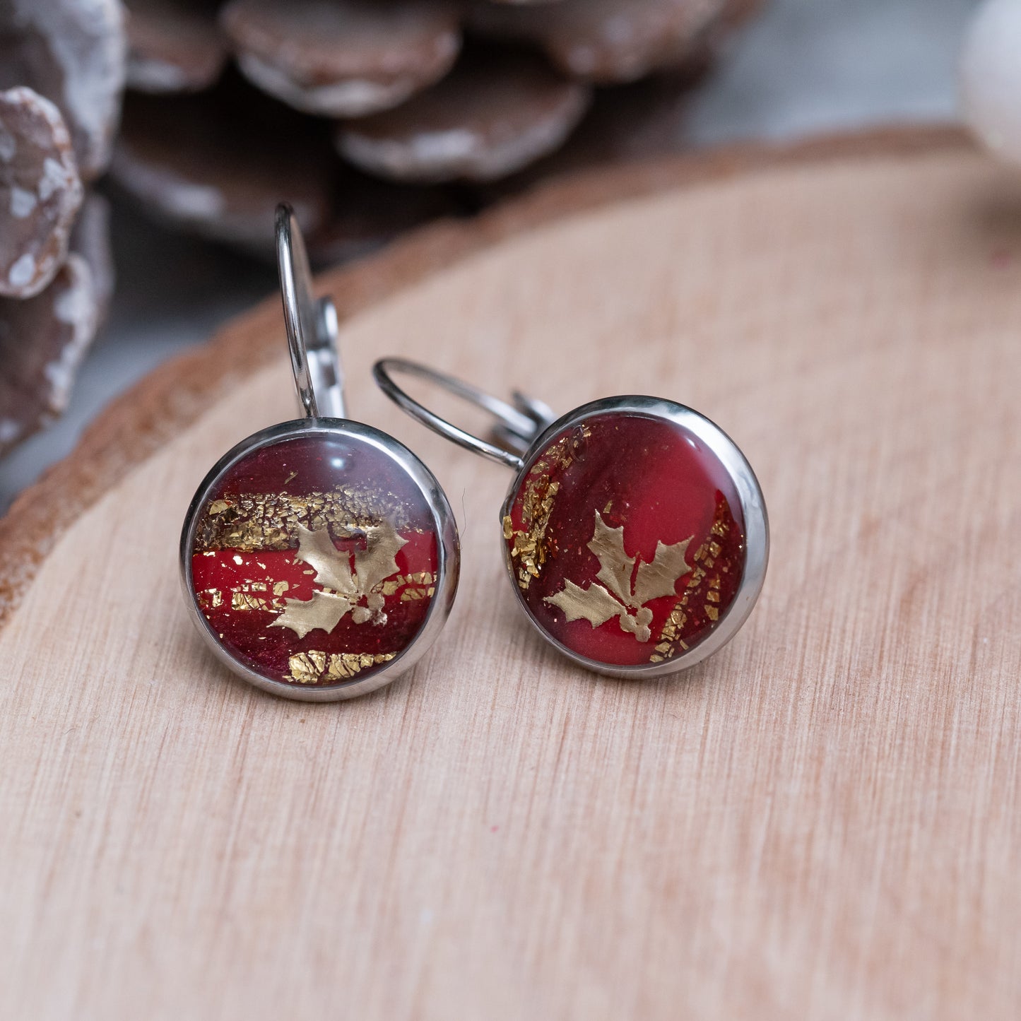 Cabochon stílusú fülbevalók - piros színárnyalatok